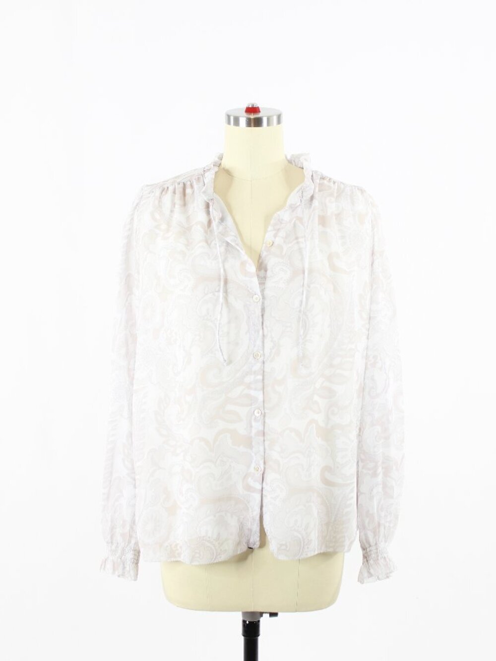 Aritzia WILFRED Alexis Purple Paisley Chiffon Button Up Ruffle Blouse, Size S